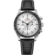 Quadrante bianco con contatori cronografici neri e lunetta tachimetrica dell’Omega Speedmaster Moonwatch Professional 310.32.42.50.04.002.